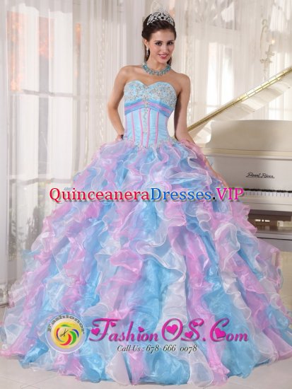 Elegant Sweetheart Neckline Quinceanera Dress With Multi-color Ruffled and Appliques Decotrate - Click Image to Close