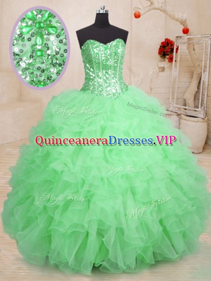 Flare Green Sleeveless Floor Length Beading and Ruffles Lace Up 15th Birthday Dress - Click Image to Close