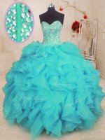 Floor Length Ball Gowns Sleeveless Aqua Blue 15 Quinceanera Dress Lace Up