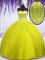 Yellow Green Sleeveless Tulle Lace Up Quinceanera Gown for Military Ball and Sweet 16 and Quinceanera