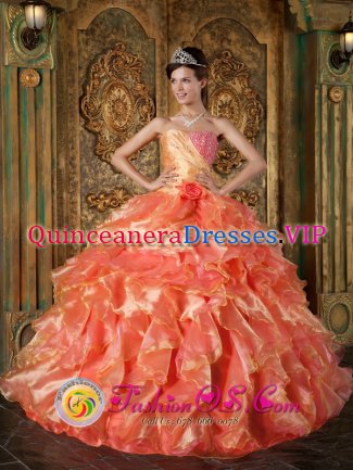 Chambersburg Pennsylvania/PA Beading and Ruffles Cheap Orange Quinceanera Dress For In New York Sweetheart Strapless Ball Gown