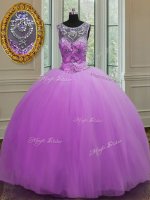 Colorful Ball Gowns 15th Birthday Dress Purple Halter Top Tulle Sleeveless Floor Length Lace Up