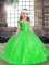 Green Sleeveless Floor Length Beading and Hand Made Flower Lace Up Pageant Dress