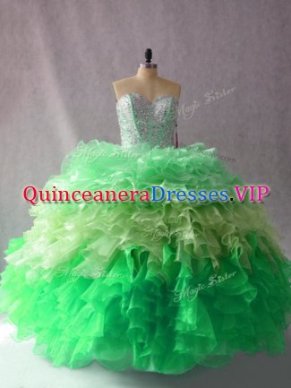 Sleeveless Organza Floor Length Lace Up Quinceanera Dresses in Multi-color with Beading and Ruffles