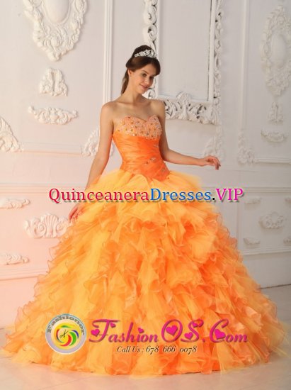 El Paraiso Honduras Fashionable Orange Red Beading and Ruch Bodice Quinceanera Dress For Formal Evening Sweetheart Organza Ball Gown - Click Image to Close