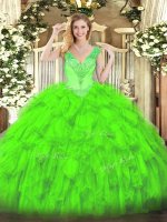 Traditional Organza Lace Up Sweet 16 Dress Sleeveless Floor Length Beading and Ruffles