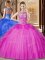 Scoop Sleeveless Tulle Ball Gown Prom Dress Beading and Ruffles Lace Up