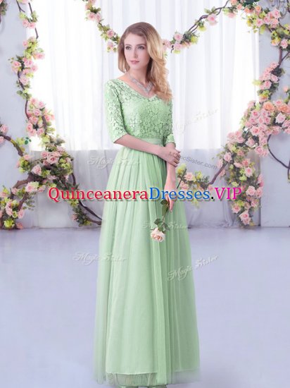 Perfect Apple Green Half Sleeves Tulle Side Zipper Quinceanera Court of Honor Dress for Wedding Party - Click Image to Close