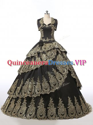 Enchanting Black Sweet 16 Quinceanera Dress Military Ball and Sweet 16 and Quinceanera with Embroidery Sweetheart Sleeveless Lace Up