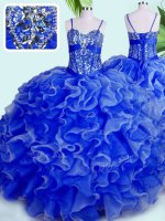 Nice Blue Sleeveless Organza Lace Up Casual Dresses for Military Ball and Sweet 16 and Quinceanera