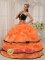 Dallas Pennsylvania/PA Pretty Orange and Black Quinceanera Dress For Summer Strapless Satin and Organza With Beading Ball Gown