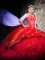 Nice Red Sleeveless Brush Train Embroidery and Ruffles Vestidos de Quinceanera