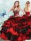 Hot Selling Sequins Ruffled Sweetheart Sleeveless Lace Up Sweet 16 Dress Red And Black Organza