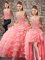 Smart Beading and Ruffled Layers Quinceanera Dresses Watermelon Red Lace Up Sleeveless Court Train