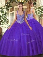 Custom Fit V-neck Sleeveless Lace Up Quinceanera Dresses Purple Tulle(SKU SJQDDT1300002BIZ)