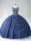 Pretty Navy Blue Tulle Zipper Vestidos de Quinceanera Sleeveless Beading