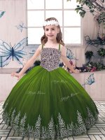 Olive Green Straps Lace Up Beading and Embroidery Evening Gowns Sleeveless