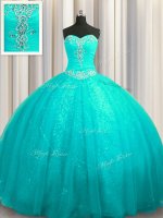 Sequined Sleeveless Court Train Lace Up Beading and Appliques Sweet 16 Dress