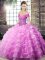 Organza Sleeveless 15 Quinceanera Dress Brush Train and Beading and Ruffled Layers