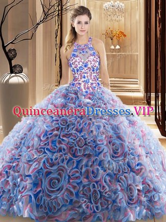 Chic Criss Cross Multi-color Sleeveless Brush Train Ruffles and Pattern Quinceanera Dresses