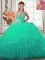 Scoop Turquoise Ball Gowns Beading and Ruffles Sweet 16 Dresses Lace Up Tulle Sleeveless Floor Length