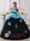 San Carlos CA Beaded Decorate and Hand Made Flowers Customize Black and Aque Blue Ruffles Quinceanera Gowns