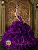 Pretty Eggplant Purple Appliques and Ruffles Decorate Bodice Quinceanera Dress For Newport Oregon/OR Strapless Organza Ball Gown