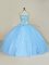 Great Blue Ball Gowns Strapless Sleeveless Tulle Floor Length Lace Up Beading Sweet 16 Dresses