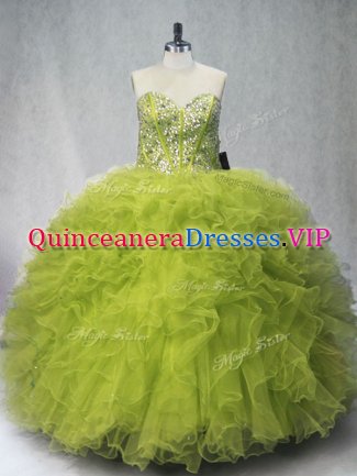 Stunning Sleeveless Lace Up Floor Length Beading and Ruffles Ball Gown Prom Dress