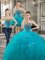 Fitting Three Piece Floor Length Ball Gowns Sleeveless Teal 15th Birthday Dress Lace Up