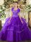 Purple Sleeveless Tulle Clasp Handle Ball Gown Prom Dress for Military Ball and Sweet 16 and Quinceanera