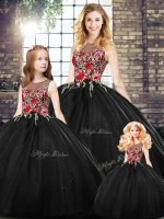 Luxury Ball Gowns Quince Ball Gowns Black Scoop Sleeveless Floor Length Zipper