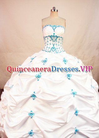 Beautiful ball gown strapless floor-length satin appliques with beading white quinceanera dresses FA-X-60