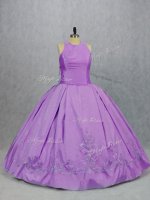 Cute Lilac Ball Gowns Embroidery Sweet 16 Dresses Zipper Taffeta Sleeveless Floor Length