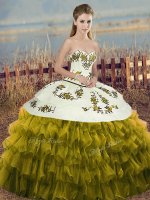 Inexpensive Embroidery and Ruffled Layers and Bowknot 15th Birthday Dress Olive Green Lace Up Sleeveless Floor Length(SKU SJQDDT2150002-7BIZ)