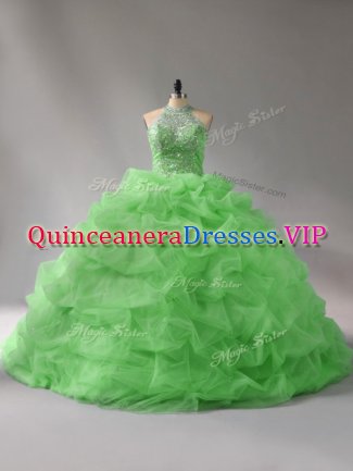 Sexy Sleeveless Court Train Beading and Pick Ups Lace Up 15th Birthday Dress