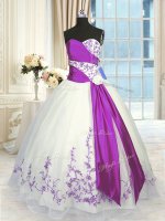 Sleeveless Lace Up Floor Length Embroidery and Sashes ribbons Sweet 16 Dresses