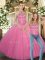 Custom Made Floor Length Ball Gowns Sleeveless Rose Pink 15 Quinceanera Dress Lace Up