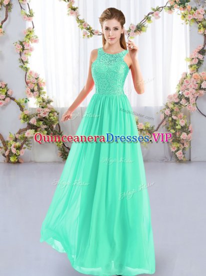 Fine Sleeveless Floor Length Lace Zipper Quinceanera Dama Dress with Apple Green - Click Image to Close