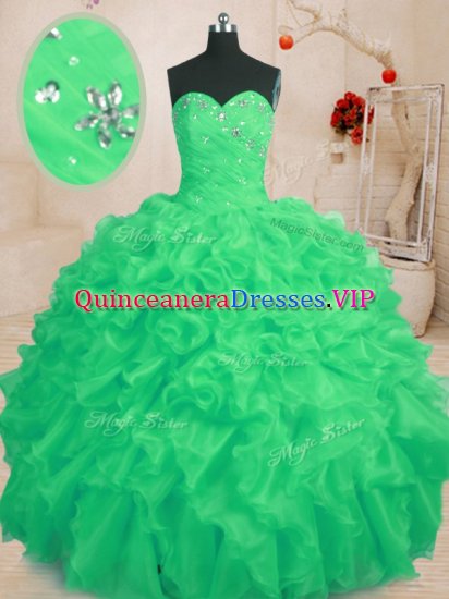 Organza Sweetheart Sleeveless Lace Up Beading and Ruffles Quinceanera Dress in Green - Click Image to Close