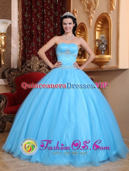 Sweetheart Beaded Decorate Aqua Blue Santa Fe NM Classical Quinceanera Dresses Made In Tulle and Taffeta - Click Image to Close