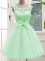 Apple Green Sleeveless Lace and Bowknot Knee Length Quinceanera Court of Honor Dress(SKU SWBD142-2BIZ)