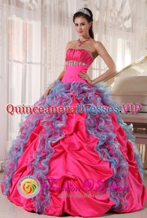 Park City Utah/UT Multi-color Beading and Ruffles Decorate lace up Quinceanera Dress With Strapless Organza and Taffeta