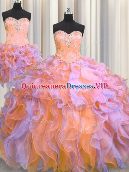 Three Piece Multi-color Sleeveless Organza Lace Up Quinceanera Gowns for Military Ball and Sweet 16 and Quinceanera - Click Image to Close