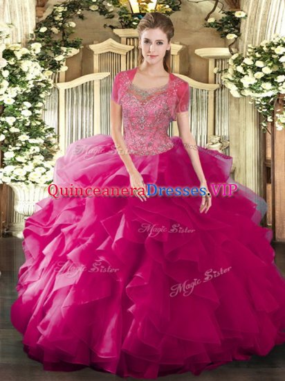 Floor Length Ball Gowns Sleeveless Fuchsia Quince Ball Gowns Clasp Handle - Click Image to Close