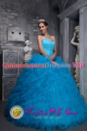 Pohjois-Pohjanmaa Finland Sweetheart Beaded Decorate Ruffles Customize Baby Blue Quinceanera Dresses For Sweet 16