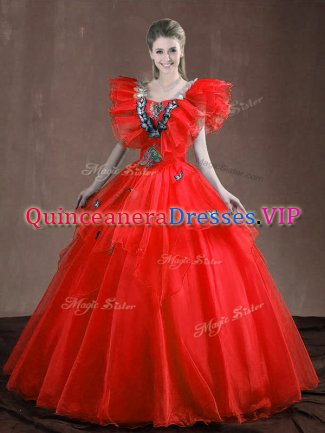 Organza Sleeveless Floor Length Sweet 16 Quinceanera Dress and Appliques and Ruffles