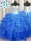 Blue Ball Gowns Organza Sweetheart Sleeveless Beading and Ruffles Floor Length Lace Up Quince Ball Gowns