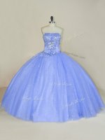 Tulle Strapless Sleeveless Lace Up Beading and Sequins Quinceanera Gowns in Lavender