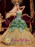 Remarkable Olive Green Pick-ups Beading Strapless Quinceanera Dress With Taffeta and Tulle Port Orford Oregon/OR